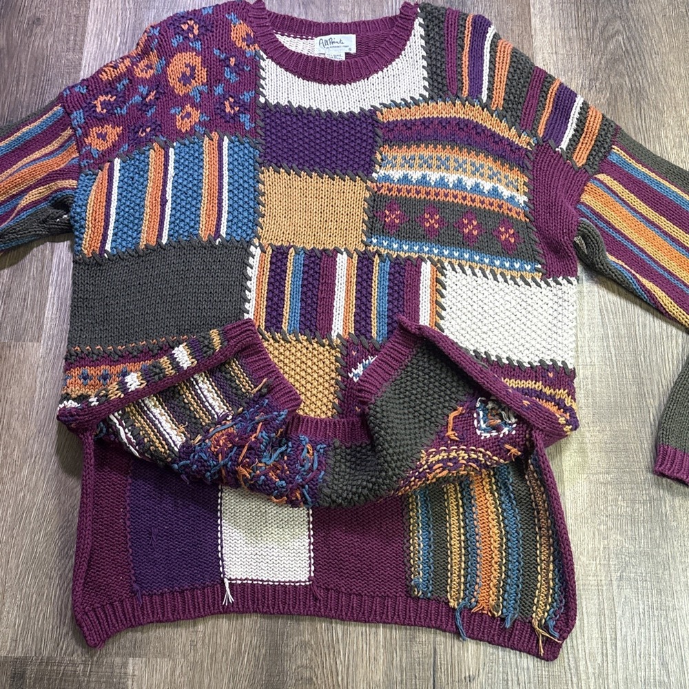 VTG Reference Point Women Knit Sweater Sz M Abstract Color Block Granny Blocks - Picture 5 of 11
